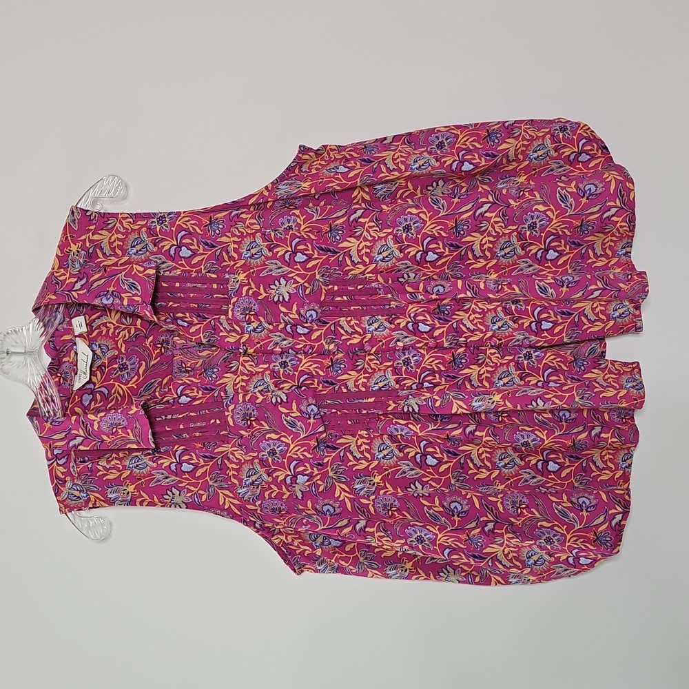 Caffe Marrakech Sleeveless Floral‎ Blouse Pintuck Pleats Size Extra Large